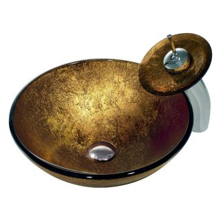 Vigo Copper Sun Vessel Sink with Waterfall Faucet   Bathroom Sinks