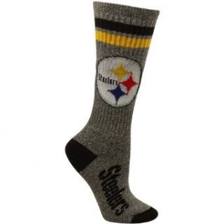 NFL Pittsburgh Steelers Women's Marbled Two Stripe Crew Socks   Charcoal: Clothing