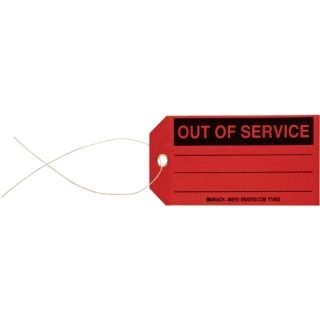 Brady 86751 5 3/4" Height, 3" Width, B 853 Cardstock, Black On Red Color Production Status Tag, Legend "Out Of Service" (Pack Of 100): Industrial Lockout Tagout Tags: Industrial & Scientific