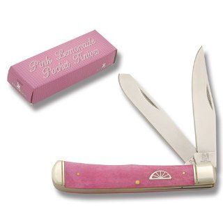 Rough Rider Knives 830 Pink Lemonade Series   Trapper Knife with Pink Smooth Bone Handles : Folding Camping Knives : Sports & Outdoors