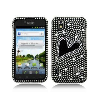 Silver Black Heart Bling Gem Jeweled Crystal Cover Case for LG Ignite 855 Marquee LS855 Sprint LG855 Boost L85C NET10 Straight Talk Optimus Black P970 L85C Majestic US855 US Cellular: Cell Phones & Accessories