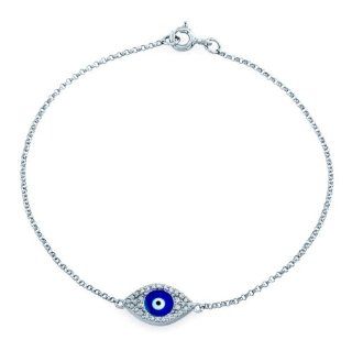 Victoria Kay 14k White Gold Diamond Enamel Evil Eye Bracelet (1/8cttw, JK, I2 I3) 6 7/8": Jewelry