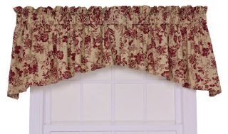 Ellis Curtain Palmer Floral Toile Crescent Valance Window Curtain, Red: Kitchen & Dining