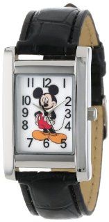 Disney Mickey Mouse Women's MCK835 Silver Rectangular Case Black Strap Watch: Watches