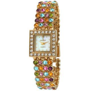 Peugeot Women's 835G Square Gold Tone Multi Color Crystal Bracelet Watch: Watches
