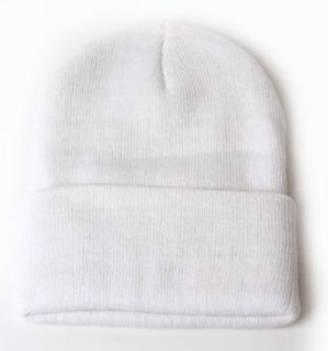 Plain Blank Long Beanie Cap Hat   White at  Mens Clothing store: Skull Caps