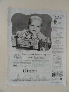 Gerber's Baby Food. 40's full page print ad. (baby, toy train.) original vintage 1949 Woman's Home Companion magazine Print Art. : Everything Else