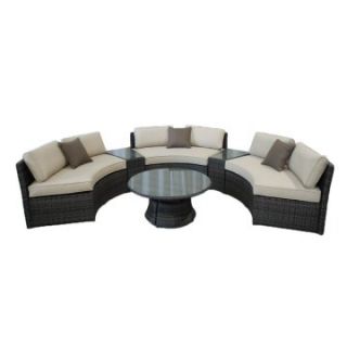 Kontiki Monte Carlo 6 Piece Conversation Group Benches with Side Tables & Coffee Table   Wicker Furniture