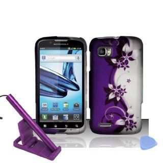 5pcs combo for AT&T Motorola Atrix 2 II MB865  Silver Purple Flower Vine Design Rubberized Design Snap on Hard Cover Protector Shield Case + Alloy capacitive stylus pen + Mini Phone stand, Screen Guard Film + Case opener tool: Cell Phones & Accesso