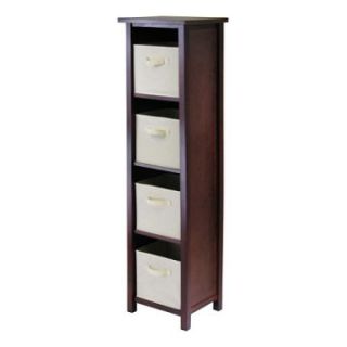 Winsome Verona 4 Section N Storage Shelf Bookcase with 4 Foldable Beige Color Fabric Baskets   Bookcases