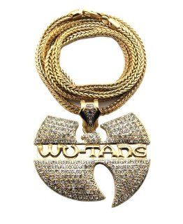 New Iced Out All Over Rhinestone Gold Wu Tang Clan Pendant w/4mm 36" Franco Chain Necklace MP868G: Jewelry