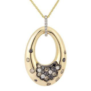14K Yellow Gold 0.46ct Pave Donut Round Black & Brown Diamond Pendant Necklace: Jewelry