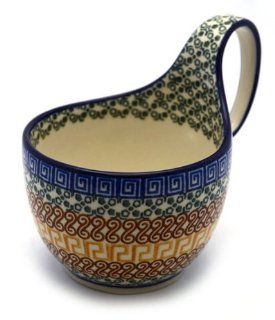 Polish Pottery Soup Bowl with Loop Handle   Pattern #050: Kitchen & Dining