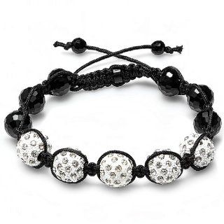 Bracelet Mens Ladies Unisex Hip Hop Style Pave Five Crystal White Disco Ball Faceted Bead Adjustable Jewelry