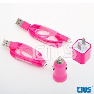 CNUS Cable, Car & Wall Charger Set  Includes (2) 3 Ft Cable, (1) Car Charger, and (1) Wall Charger. USB Sync Data / Charging Lightning 3 Ft Cable for iPhone 5 iPad Mini iPod Touch 5th Gen FUSHIA C 1048: Cell Phones & Accessories