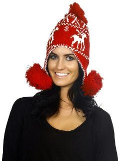 Simplicity Women Girls Warm Knit Reindeer Crochet Beanie Caps Earflap Thick Hat: Sports & Outdoors