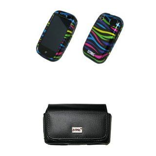 EMPIRE Black Leather Case Pouch with Belt Clip and Belt Loops + Black Multi Zebra Design Snap On Cover Case for Palm Pre 2: Cell Phones & Accessories