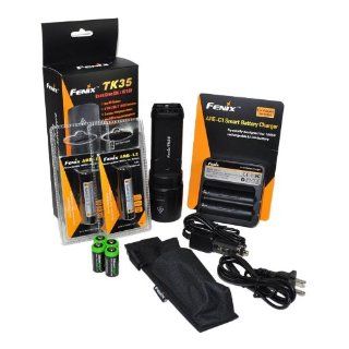 FENIX TK35 U2 860 Lumen Tactical LED Flashlight with 2 x Fenix ARB L2 2600mAh Li ion rechargeable batteries, 4 X EdisonBright CR123A Lithium batteries, Fenix ARE C1 18650 batery charger, in car Charger adapter, Holster & Lanyard complete package: Every