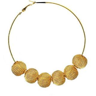 Basketball Wives Inspired Gold Tone Mesh Beads Balls Large Hoop Earrings 3.5": Jewelry