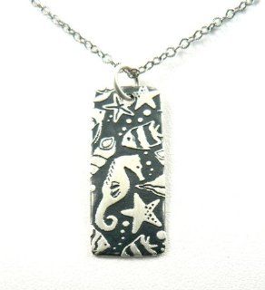 Sea Horse Reef Print Pendant Sterling Silver Necklace Seahorse Ocean Theme Jewelry: Jewelry