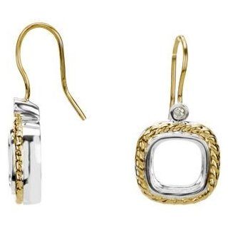 Jewelplus Genuine Checkerboard Green Quartz & Diamond Earrings 14K White/Yellow Pair .06 Ct Tw 10X10 Mm Semi: Jewelry