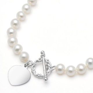 Cultured Pearl Toggle Necklace with Sterling Silver Heart: SusanB.: Jewelry
