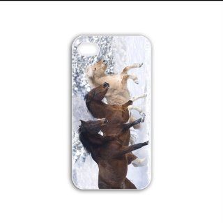 Diy Apple Iphone 4/4S Animals Series horses running in the snow animal Black Case of Funny Case Cover For Men: Cell Phones & Accessories