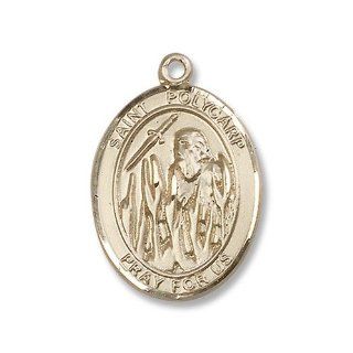 Large Detailed Men's 14kt Solid Gold Pendant Saint St. Polycarp of Smyrna Medal 1 x 3/4 Inches Dysentery/Against Earache 7363  Comes with a Black velvet Box: Pendant Necklaces: Jewelry