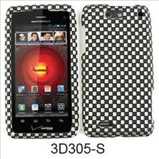 For Motorola Droid 4 XT894 Case Cover   Black Silver Checkers Rubberized 3D305 S: Cell Phones & Accessories