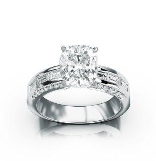 1.41 Carat GIA Certified Cushion Modified Cut / Shape Channel Set Baguette And Round Diamond Engagement Rings: Jewelry