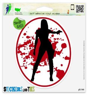 Hot Chick Bloody Gun Woman Vinyl Car Bumper Window Sticker 3" x 2": Automotive