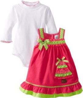 Rare Editions Baby Baby girls Infant Corduroy Jumper With White Top, Fuchsia/Lime/White, 18 Months: Clothing