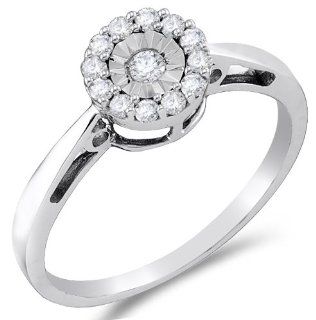 10K White Gold Diamond Halo Engagement Ring   Solitaire w/ Pave Channel Set Round Diamonds   (.15 cttw): Sonia Jewels: Jewelry