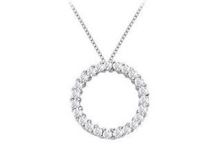 14K White Gold Half Carat Diamonds Circle of Life Eternity Pendant: Jewelry