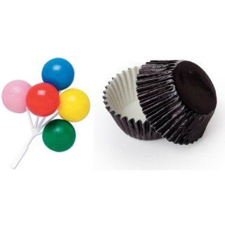 Dress My Cupcake B 901ASET STD FOIL BLK Standard Black Foil Liners/Rainbow Primary Colors Birthday Balloon Bouquet Pick Topper, Case of 36: Decorative Cake Toppers: Kitchen & Dining