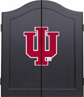 Indiana University Dart Board Cabinet Black Wood : Sports Fan Dart Equipment : Sports & Outdoors