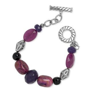 Carolyn Pollack Sterling Silver Fabulous Fuchsia Agate and Jade Bracelet: Jewelry