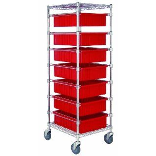 Quantum Storage Systems BC212469M1RD Wire Bin Cart with 7 DG93060 Red Bins, Chrome Finish, 69" Height x 24" Width x 21" Depth: Industrial & Scientific