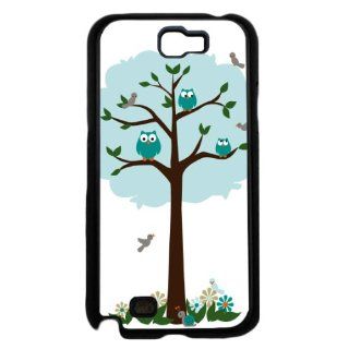 Teal Color Tree with Owls and Birds Samsung GALAXY Note II 2 Hard Case Cell Phones & Accessories