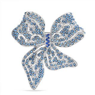 Bling Jewelry Blue Topaz Color Crystal Vintage Bow Brooch Ribbon Pin: Jewelry