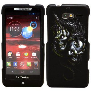 DragonCell Black Silver Dragon Twin Skull Graphic Image 2 Piece Snap On Phone Case Cover Protector with Rubber Coating for Motorola DROID RAZR M Mini XT907 XT 907 (Verizon)    Screen Protector Film Included: Cell Phones & Accessories