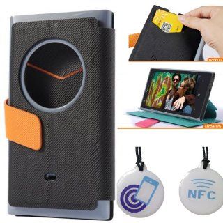 BASEUS Ultra Thin Stand Flip Side Wallet Cover Case For Nokia Lumia 909/1020 with Leevin NFC Tag (Black): Cell Phones & Accessories