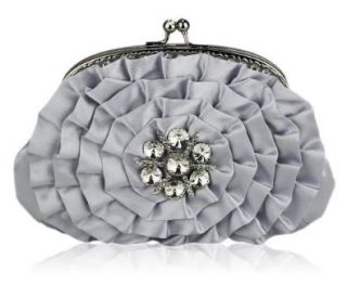 Ladies Silver Crystal Flower Clutch Evening Bag Purse KCMODE: Shoes