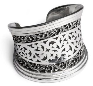 Sterling Silver Granulated and Cutout Cuff Bracelet by Lois Hill Jewelry