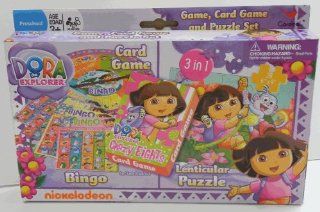 Dora 3 in 1 Card Game and Puzzle Set: Toys & Games