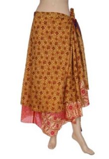 Indian Designer Womens Wear Long Wrap Around Silk Skirt Printed Work: Clothing
