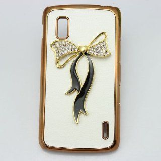 bling 3D white leather case flower bow diamond crystal hard back cover for LG google Nexus 4 E960 (black bow): Cell Phones & Accessories
