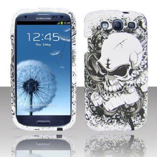 Samsung Galaxy S 3 III / S3 / i9300 i 9300 White with Black Skull Design Snap On Hard Protective Cover Case Cell Phone: Cell Phones & Accessories