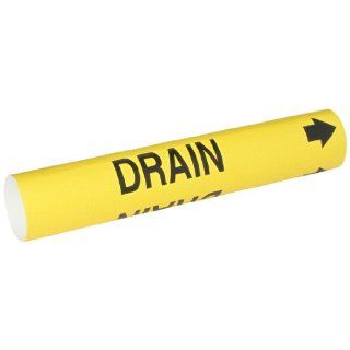 Brady 4054 C Bradysnap On Pipe Marker, B 915, Black On Yellow Coiled Printed Plastic Sheet, Legend "Drain": Industrial Pipe Markers: Industrial & Scientific