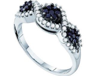 14k White Gold Round Black Colored Diamond Cluster Womens Ladies Fashion Band Ring Unique   .50 (1/2) Ct.t.w.: Wedding Bands: Jewelry
